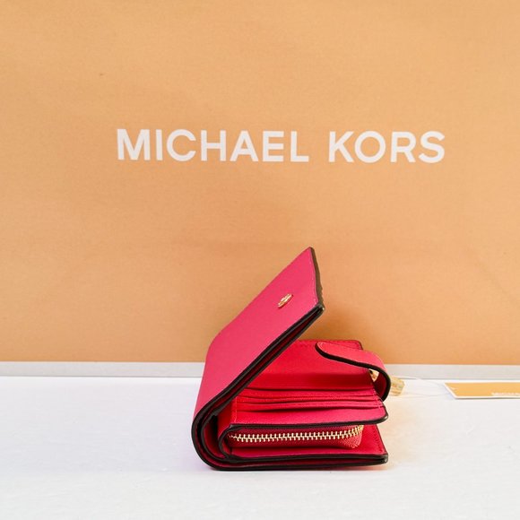 Michael Kors Jet Set Travel Medium Bifold Coin Zipper Wallet Electric Pink - Picture 7 of 11